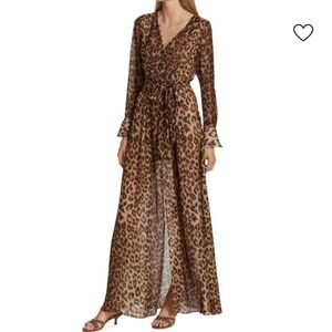 L'AGENCE Callum Leopard Print Sheer Silk Maxi Dress NWOT